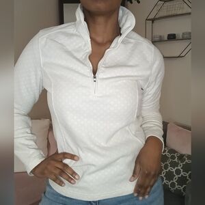 Lands' End Women's White Half-Zip Pullover with Navy Trim